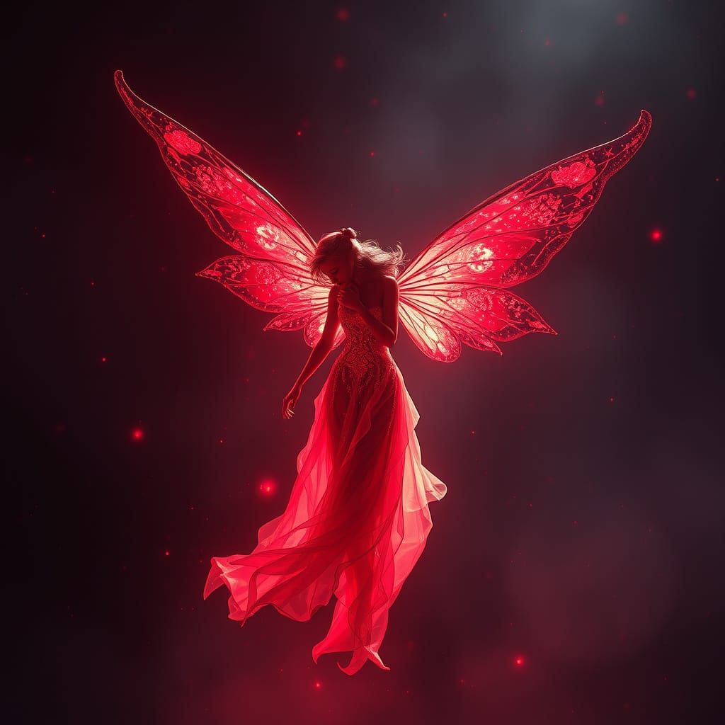 Radiant Red Fairy in Deep Space, Digital Matte Painting