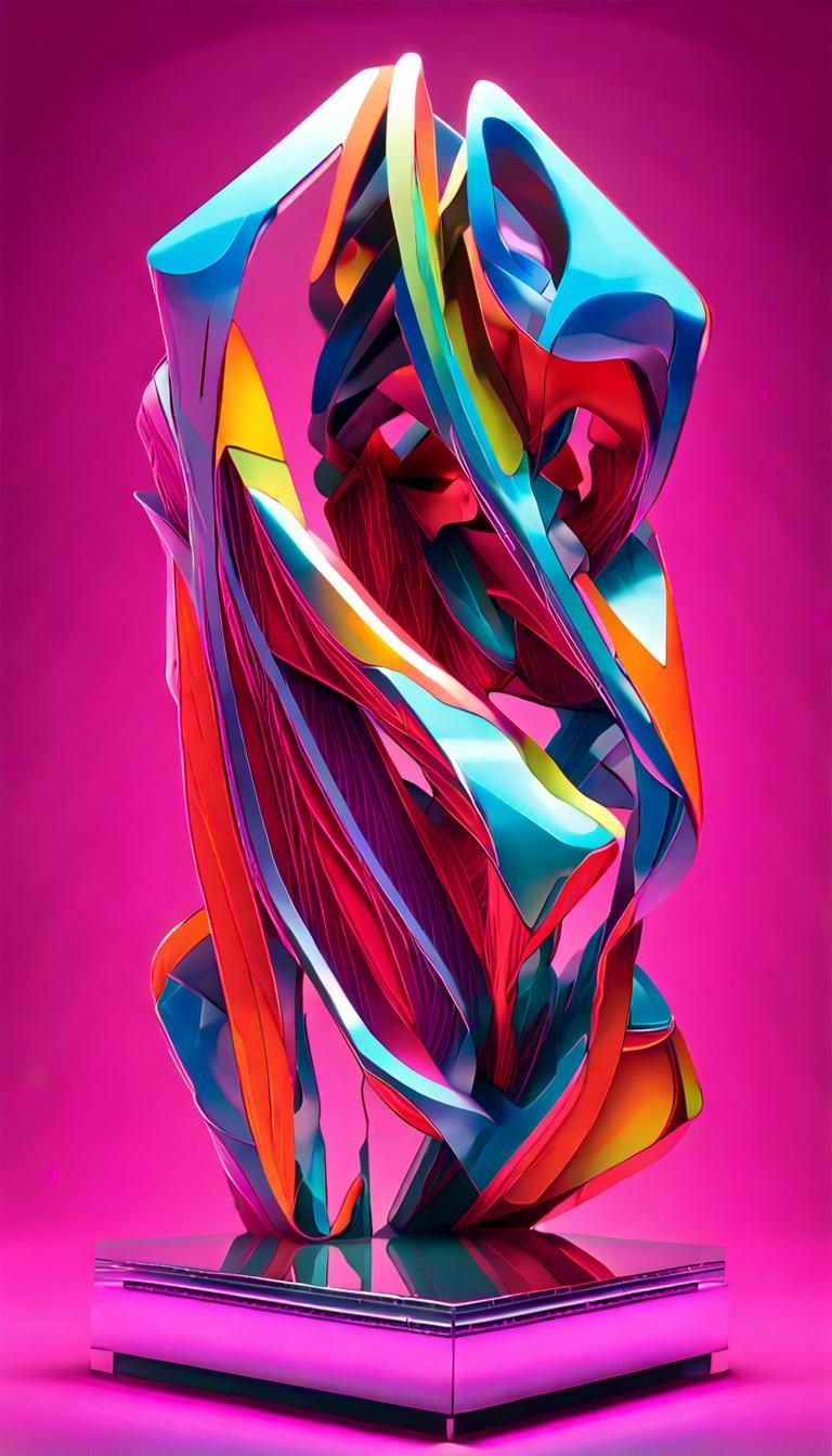 Abstract Neon Vorticism Sculpture in Chrome