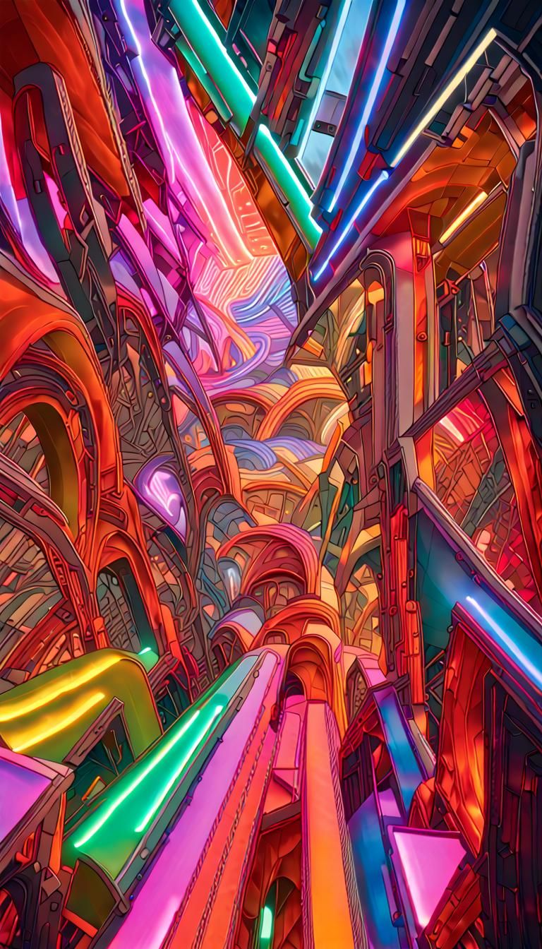 Abstract Neon Sculpture in Vorticism Style