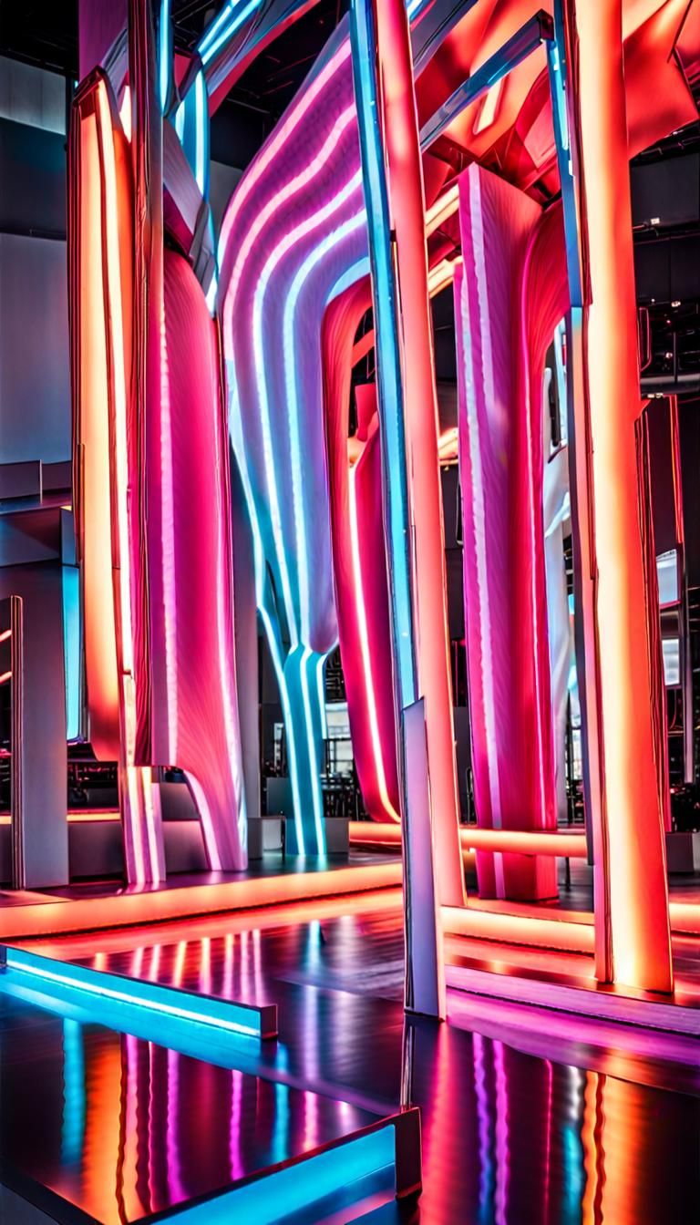 Abstract Chrome Sculpture in Neon Vorticism Style