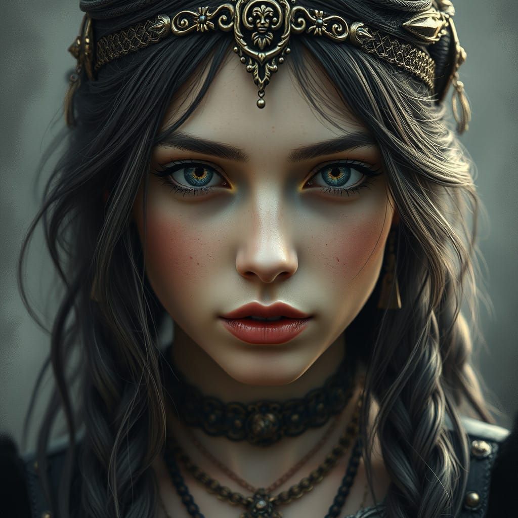 Medieval Fantasy Princess in Hyperrealistic Charcoal Portrai...