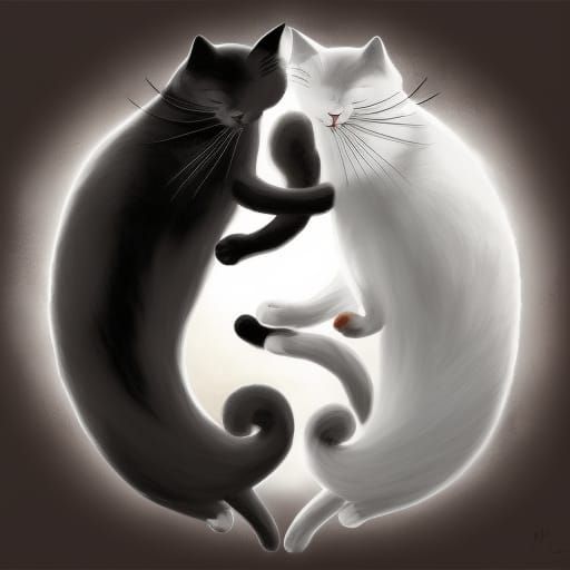 Yin and Yang Cats: Detailed Digital Art