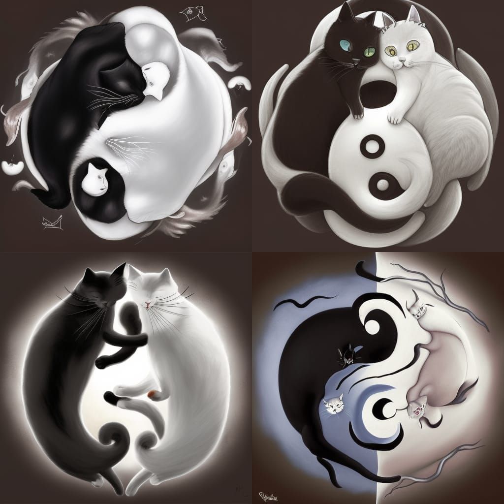Yin and Yang: Cats in Ghibli-esque Embrace