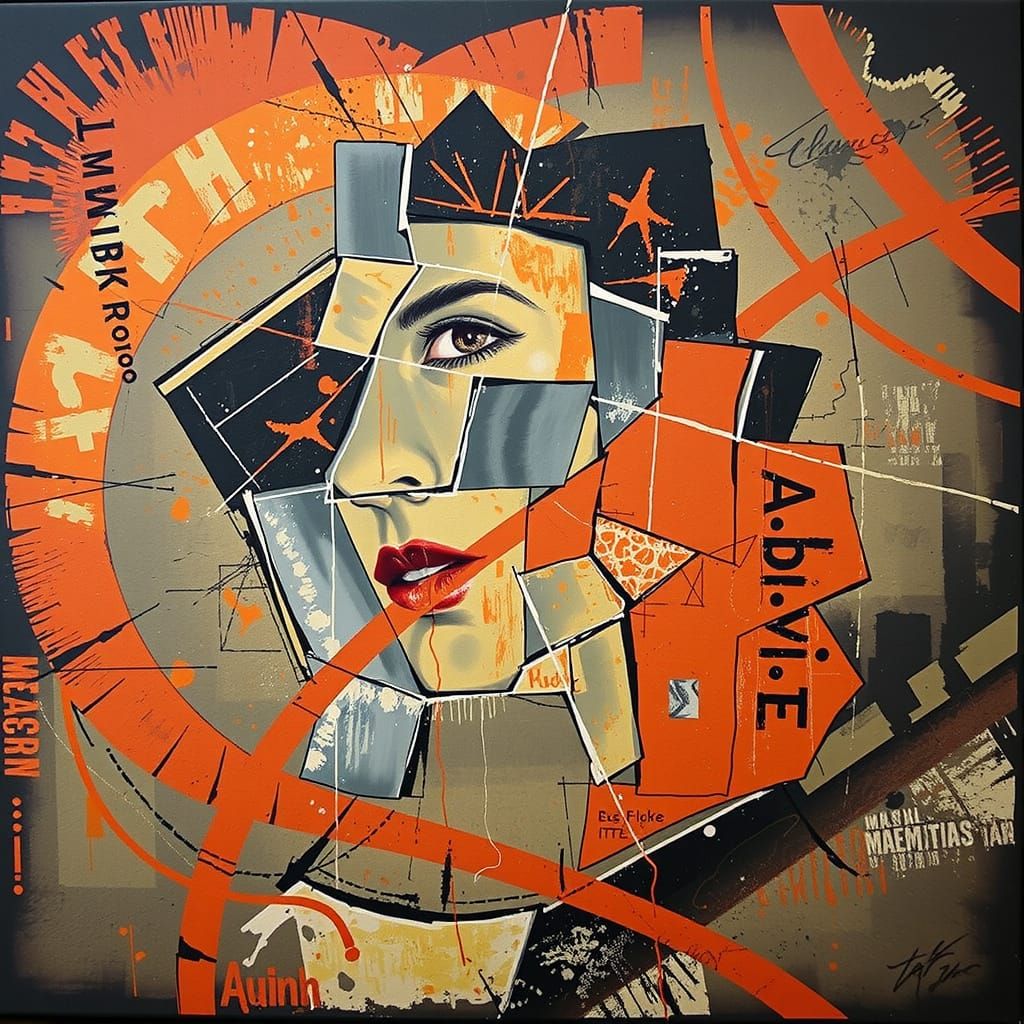 Abstract Woman Portrait in Geometric Black Tones