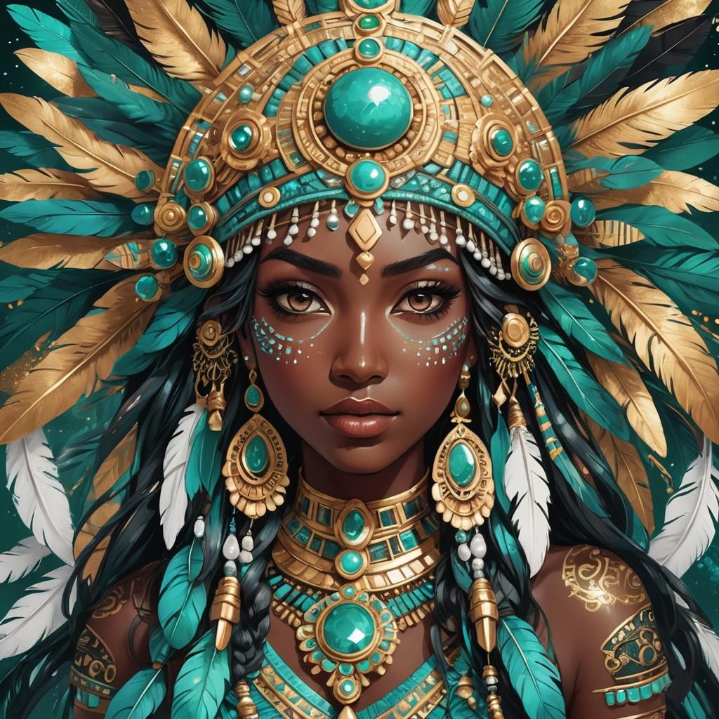 Aztec Girl Portrait in Vibrant Anime Style