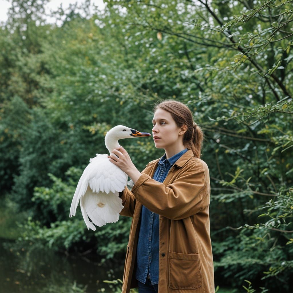 Armored Angel with Swan Wings and Energy Sword