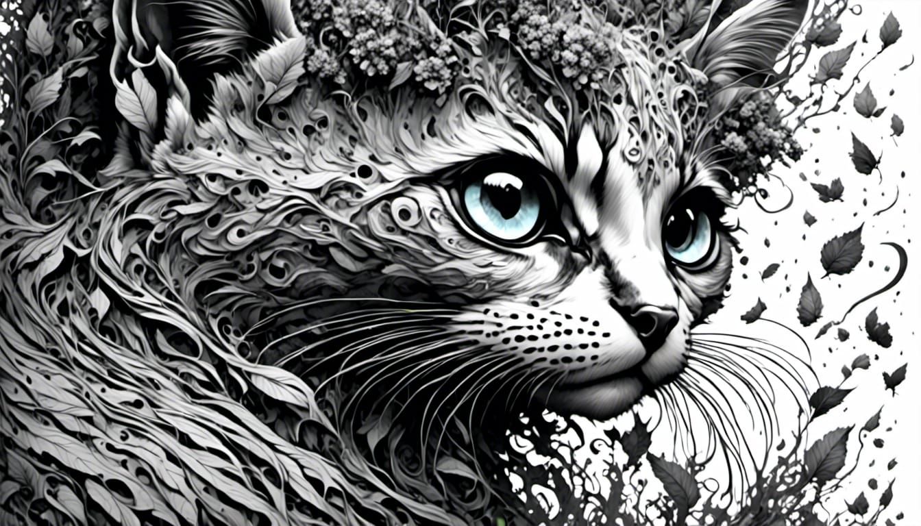 Detailed Coloring Book Art: Curious Cat