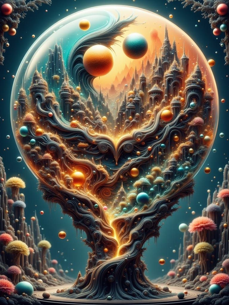 Steampunk Worlds in Ethereal Bubbles as Tattoo Art