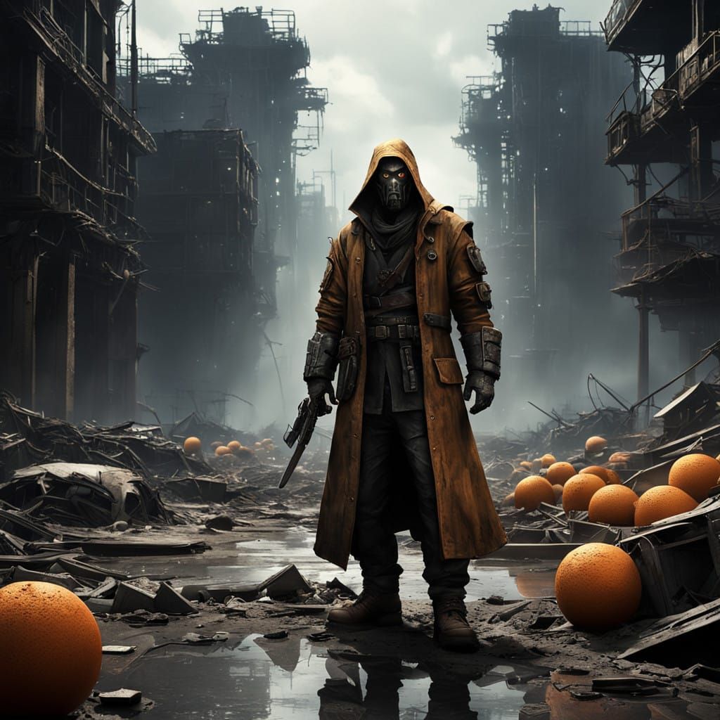 Post-Apocalyptic Warrior Walks Through a Desolate Wasteland...