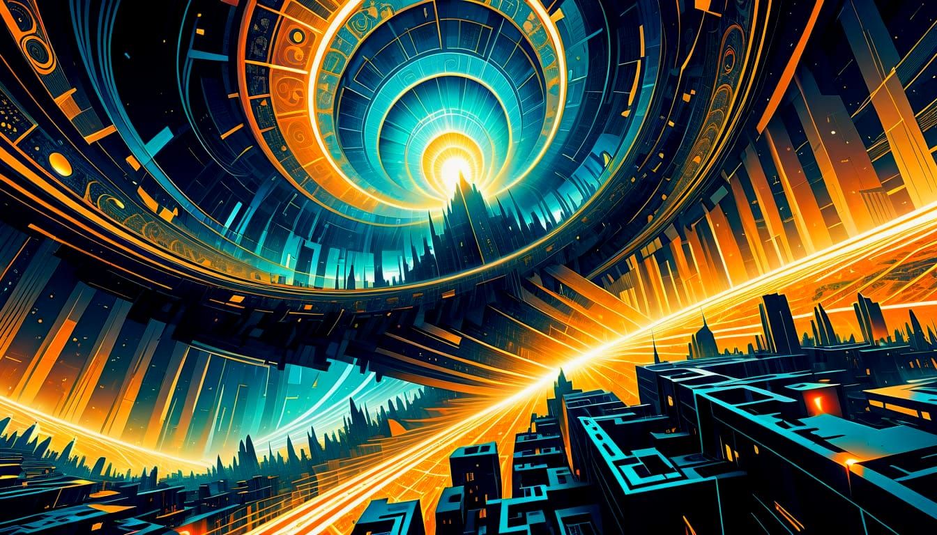 Y2K Futurism Abstract Vector Art with Heavenly Beams