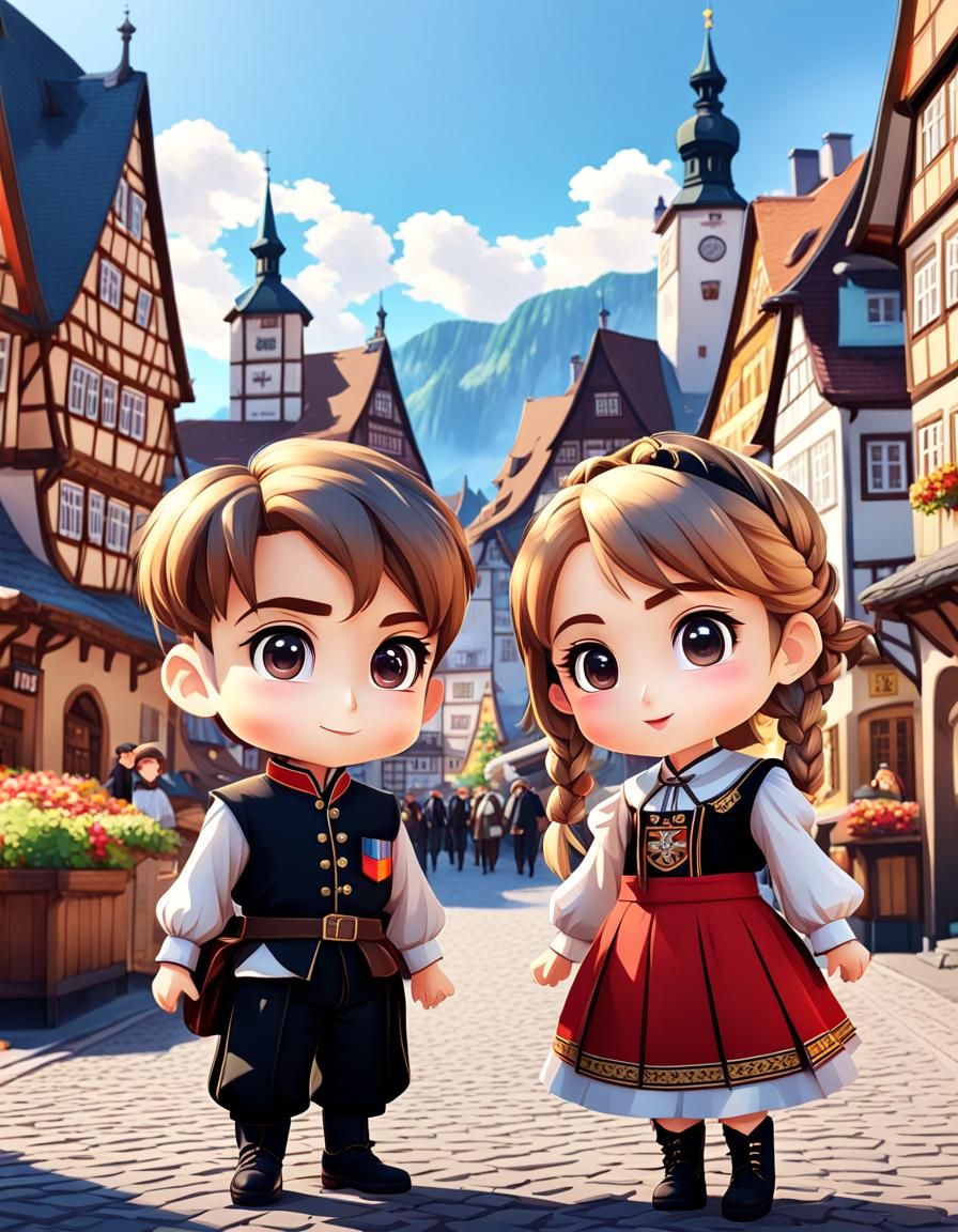 Chibi Characters Embrace German Countryside in 8K