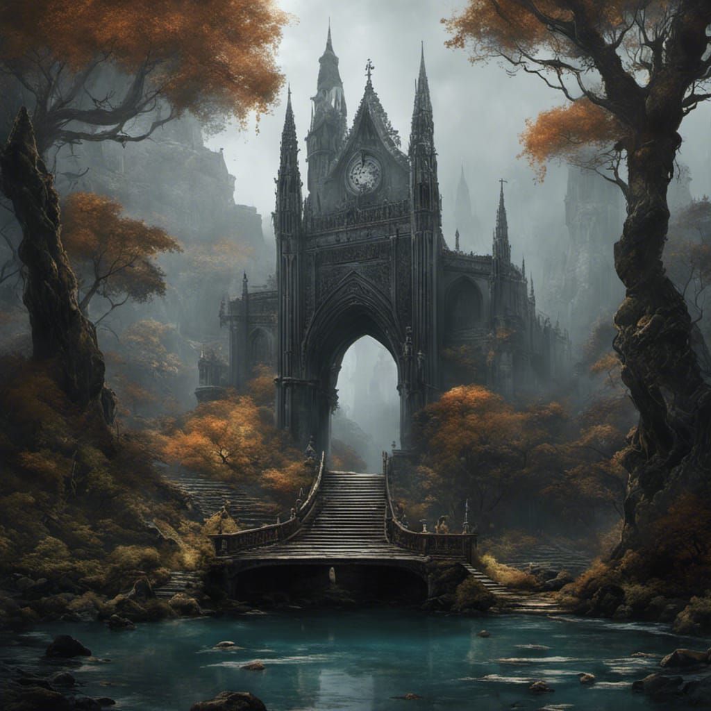 Ornate Gothic Bridge to Fantasy Castle