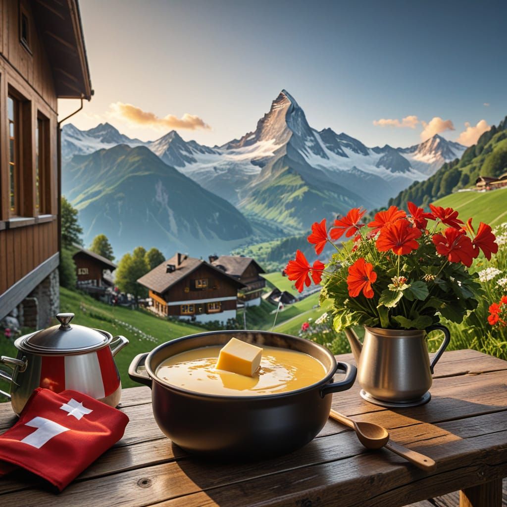 Majestic Swiss Alps at Sunset: Alpine Village and Peaks