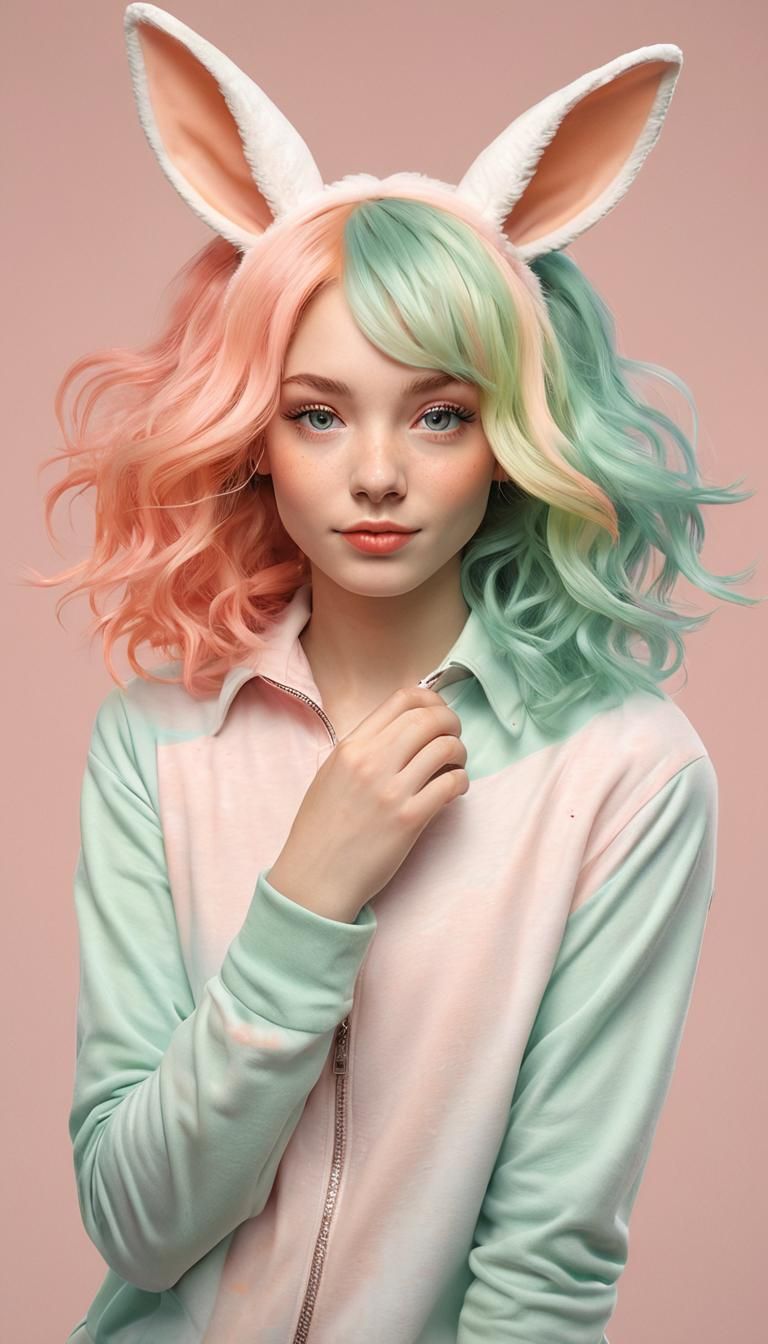 Vibrant Bunny Goddess in Pastel Wonderland