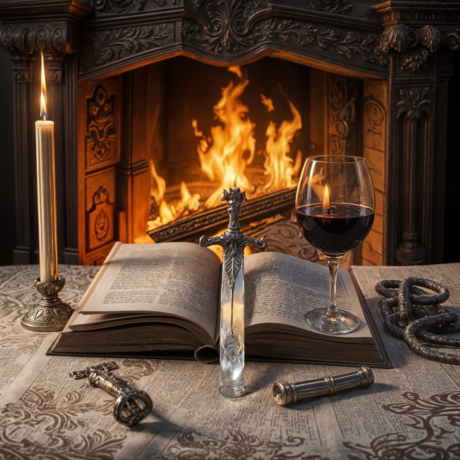 Epic Fantasy Scene: Detailed Matte Painting of a Roaring Fir...