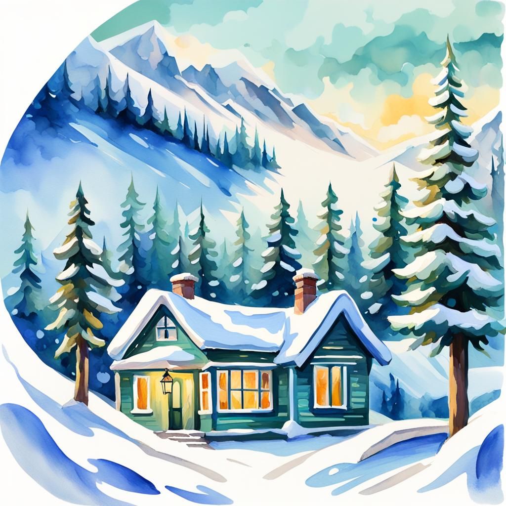 Christmas Comfort Logo in Gouache Watercolor Style