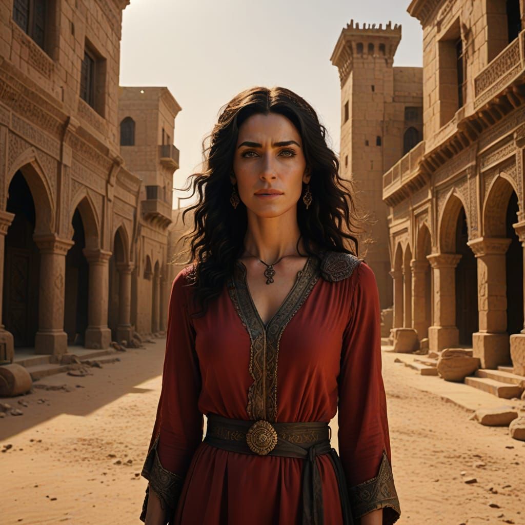 Regal Desert Princess in Ancient Architecture