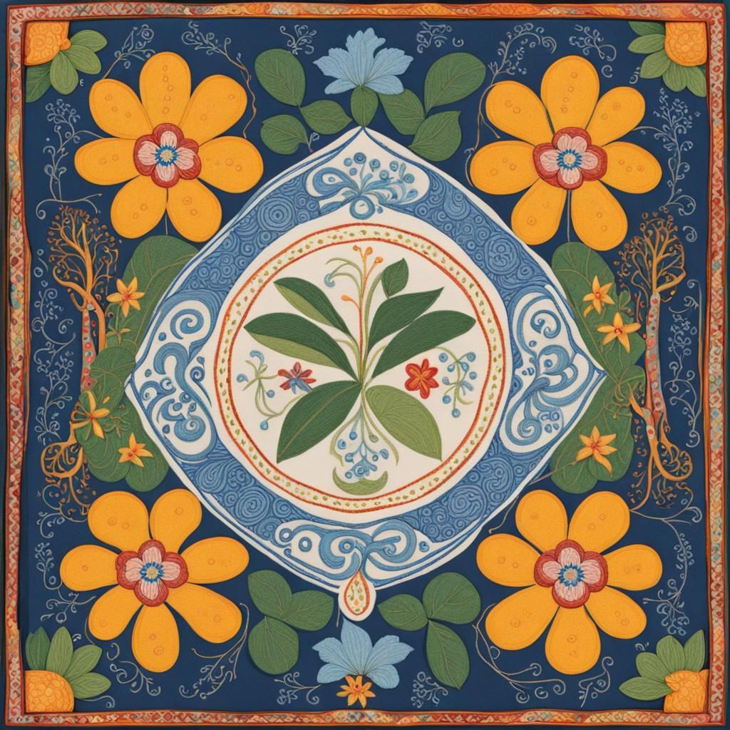 Family History Book Cover with Embroidery and Floral Design