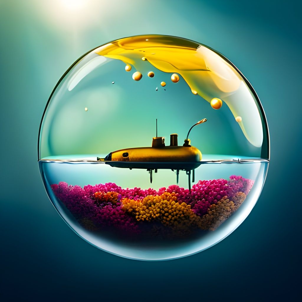 Hyperrealistic Submarine in a Raindrop, Tilt-Shift