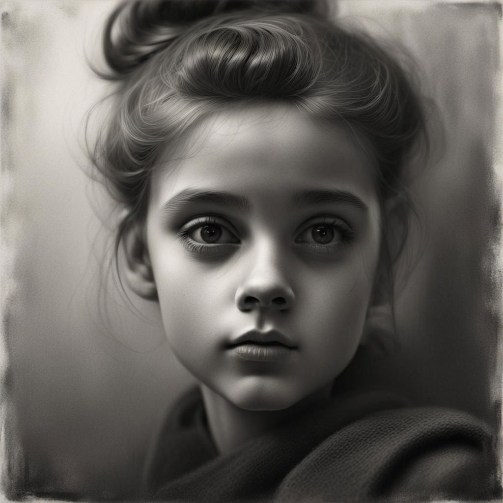 Vintage-Inspired Portrait of a Young Girl in Black and White