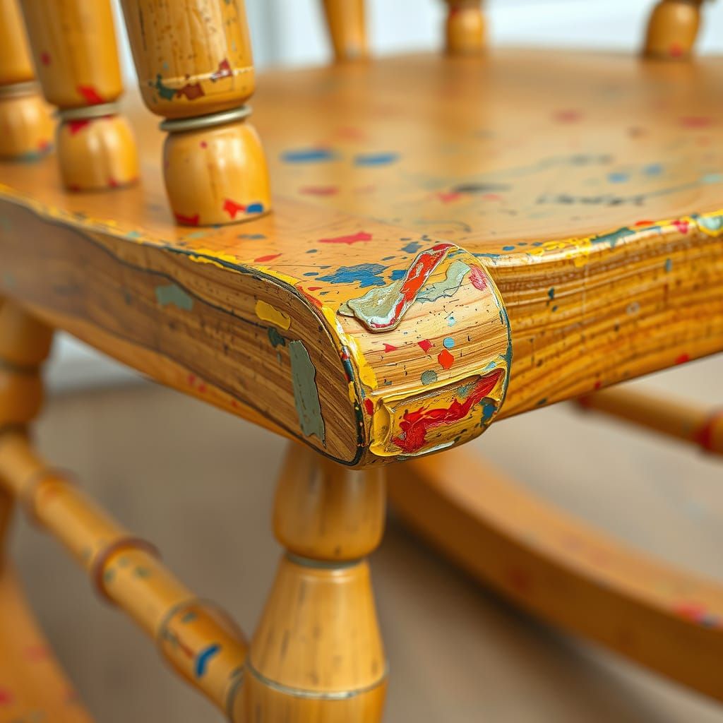 Macro close up of the joint where the rocker and legs of a rocking chair join