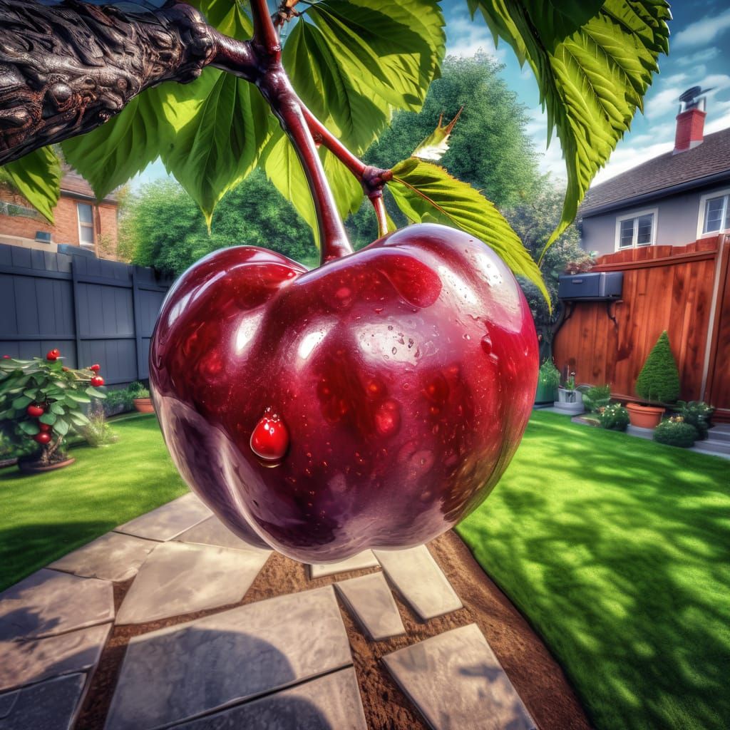 Giant Cherry Dominates a Tiny Backyard