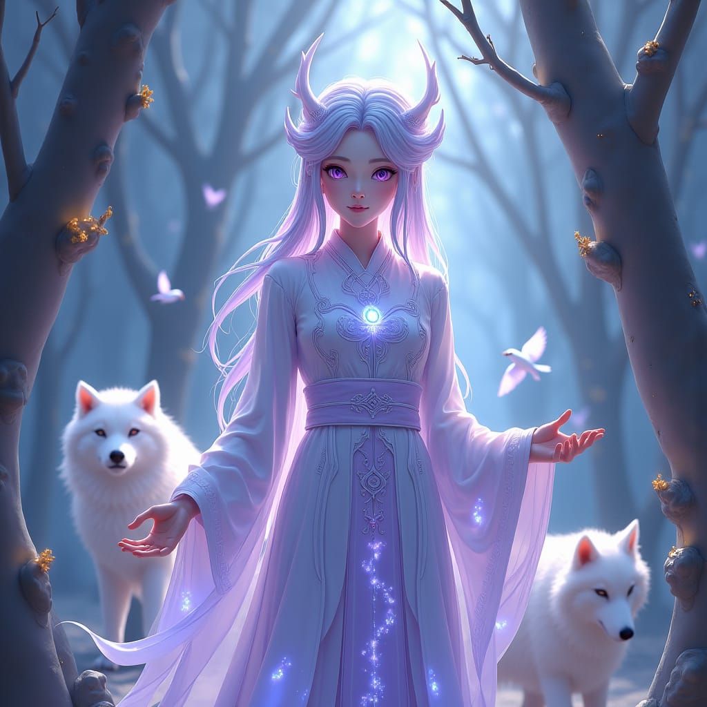 Mystical Woman in Crystalline Forest: 3D Anime Art