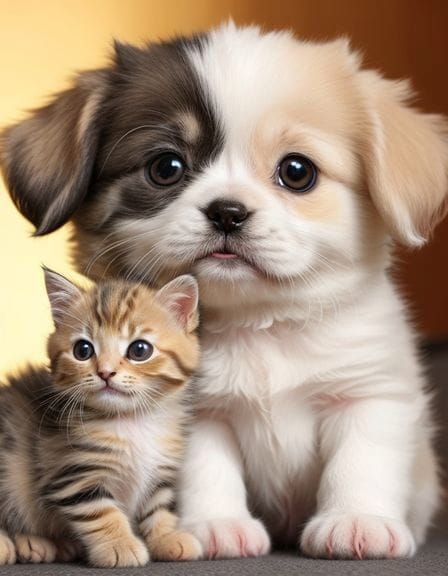 Adorable Kitten and Puppy Play Together