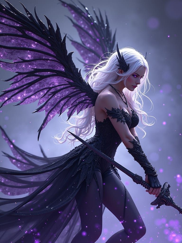 Fae Warrior with Crystal Wings in Dark Fantasy Style