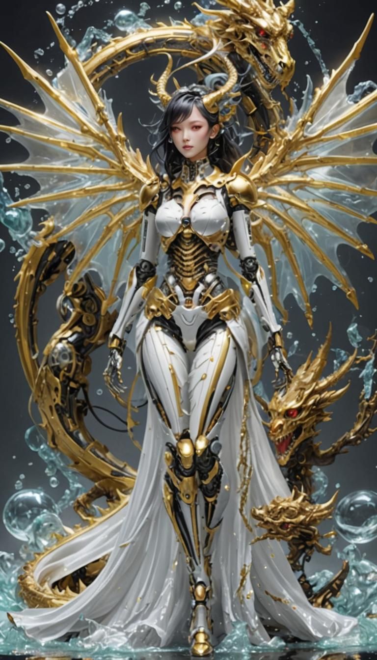 Chimera Girl with Robot Skeleton and Dragon Wings