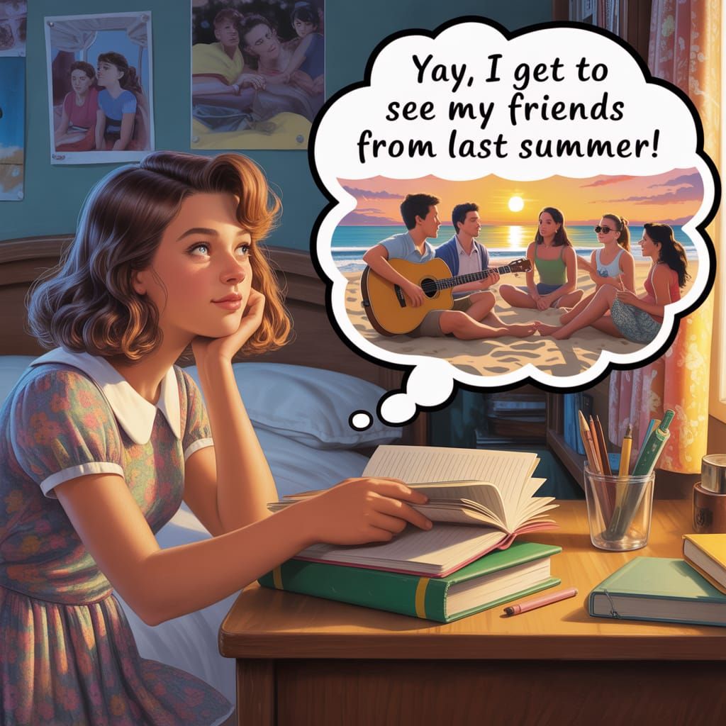 Nostalgic Girl Dreams of Summer with Friends