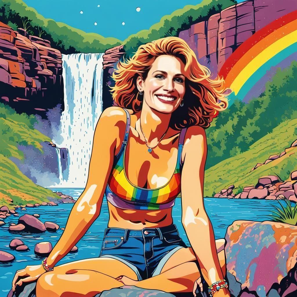Young Woman Smiling Near Waterfall