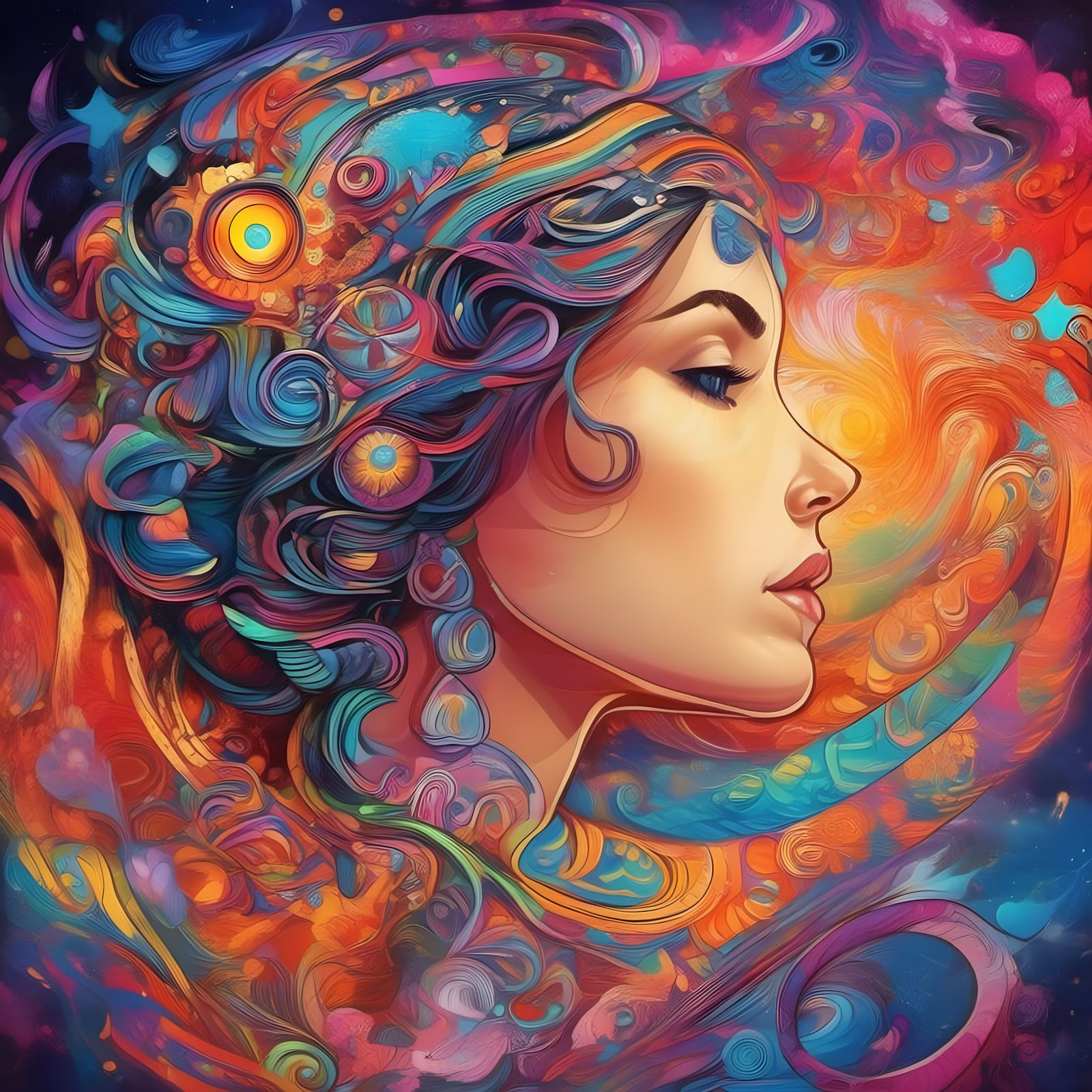 Native American Woman Gazes at Celestial Nebula in Storybook...