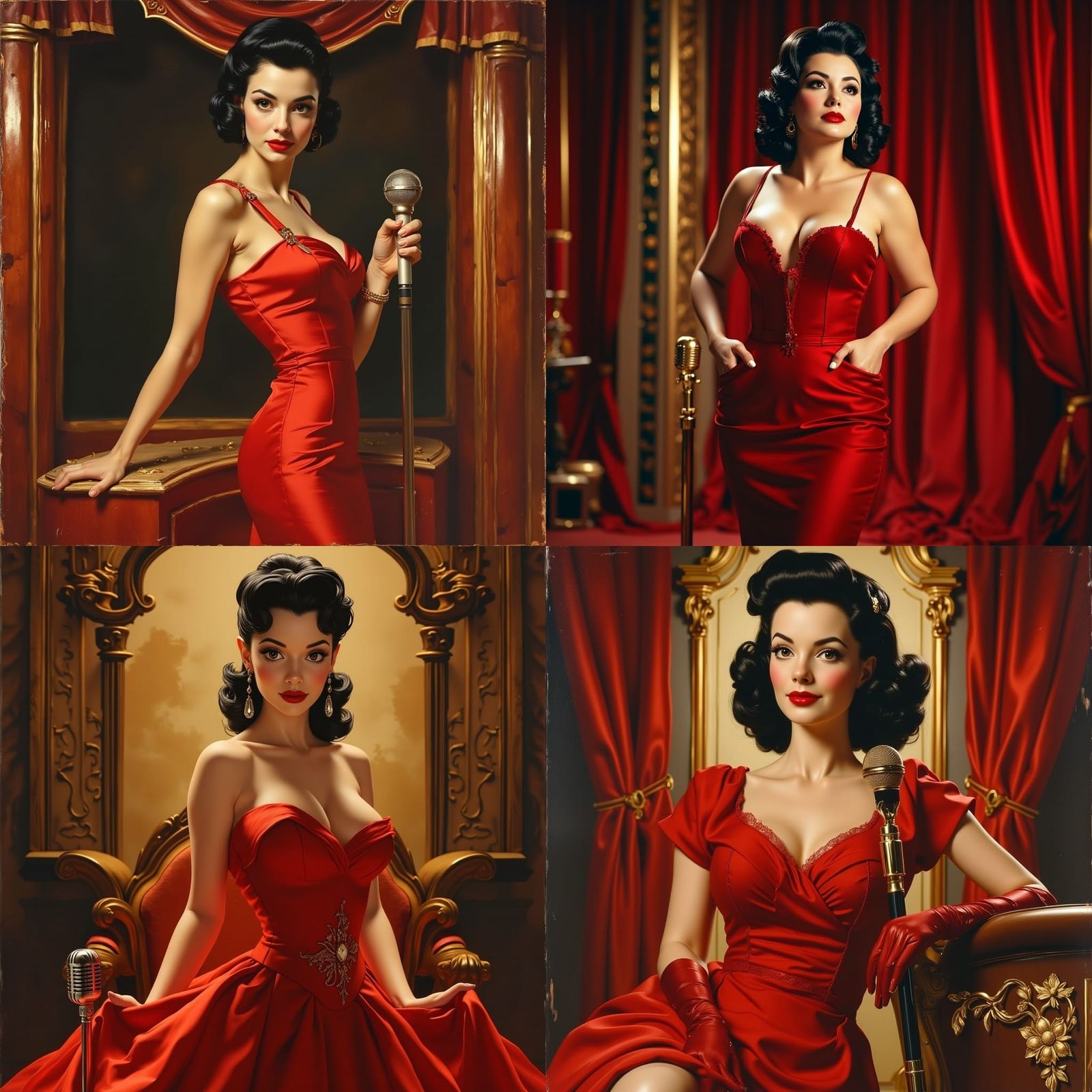 Vintage Pin-Up Girl on Stage with Microphone