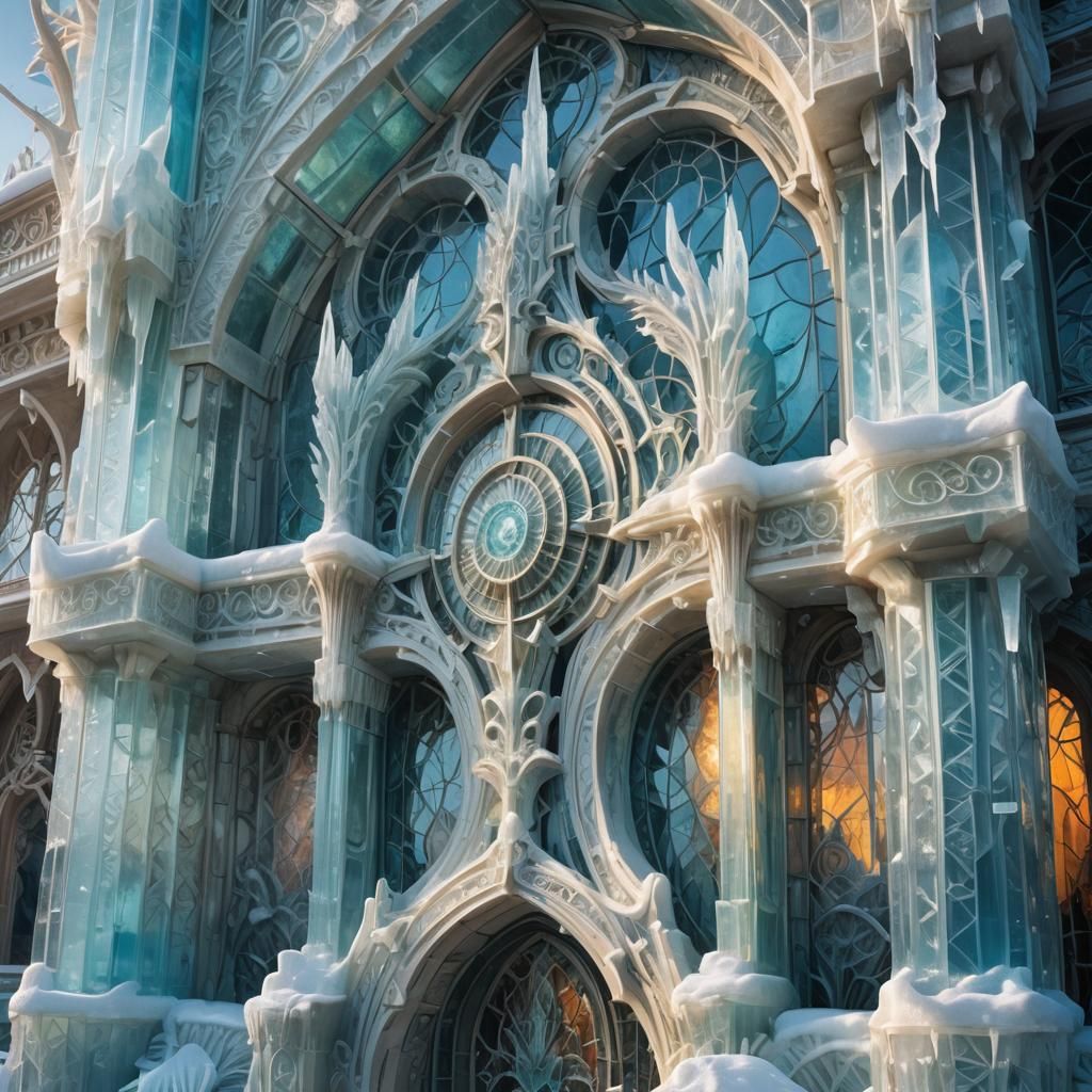 Intricate Ice Wall in Crystalline Fantasy Palace
