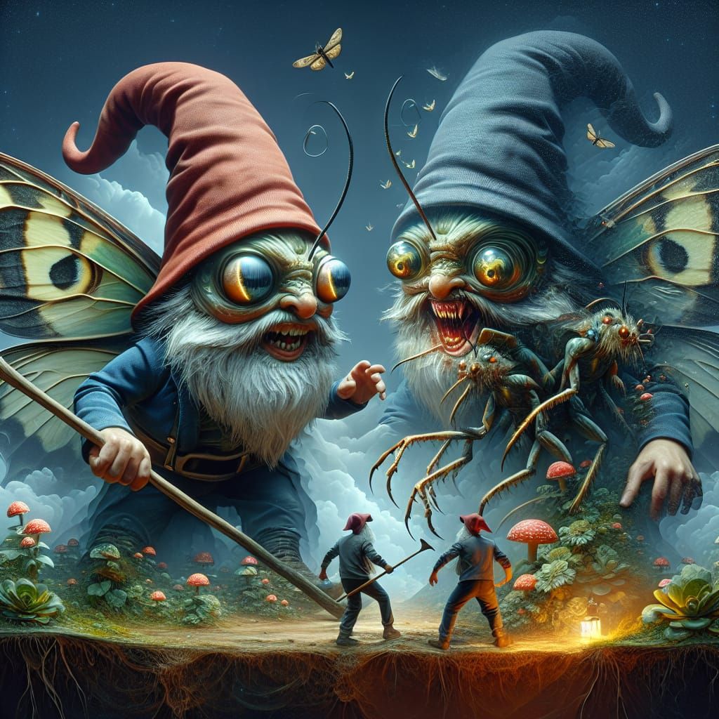 Mysterious Mr. Gnome Protects Garden in Double Exposure