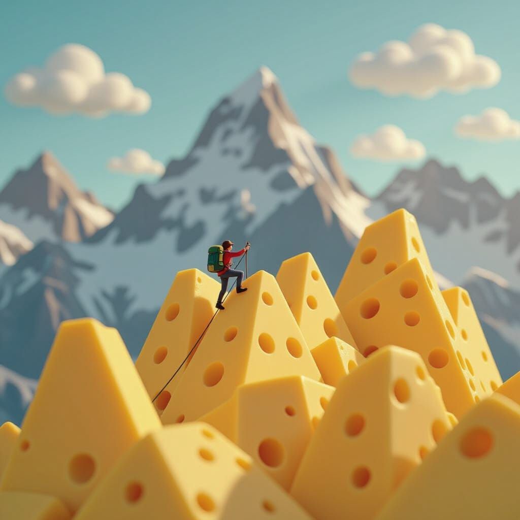 Climber Ascends Gruyère Cheese Mountain in Puppet Parody Sty...