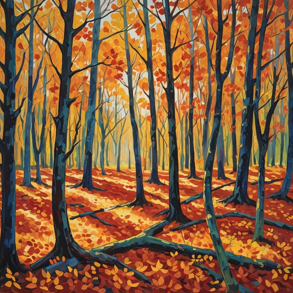 Vibrant Autumn Trees in Fauvist Expressionism