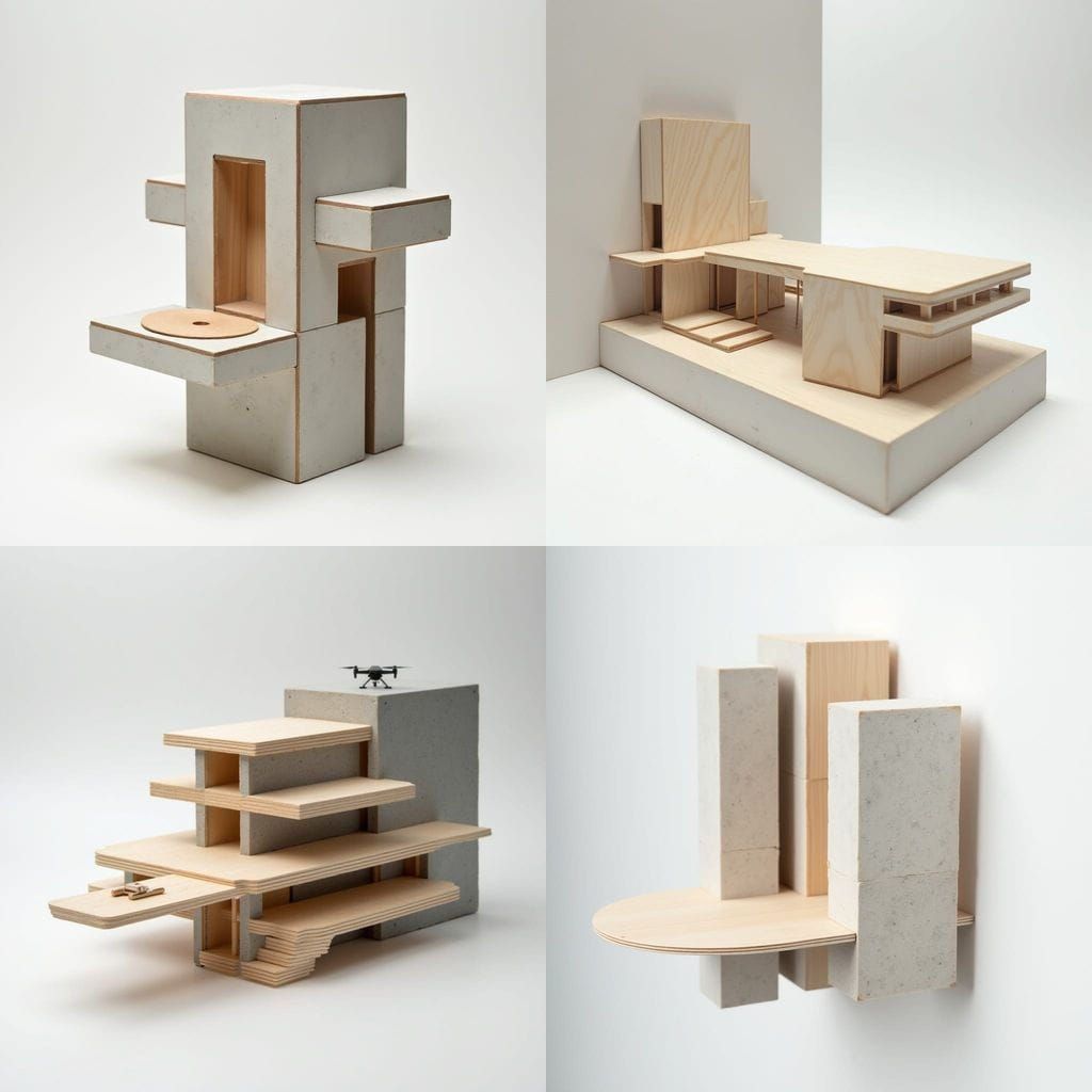 Modern Basswood and Concrete Architectural Model with Drone ...