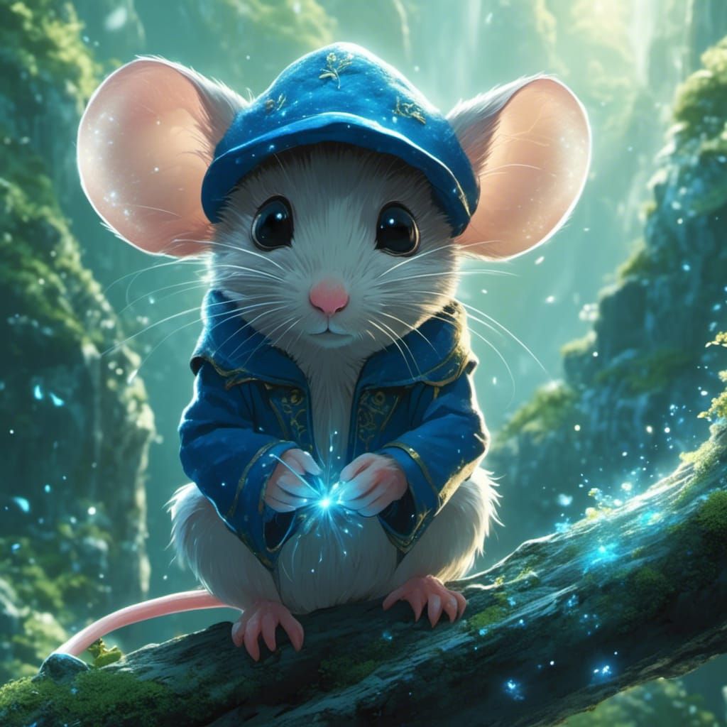 Mouse on Elf Head in Anime Style