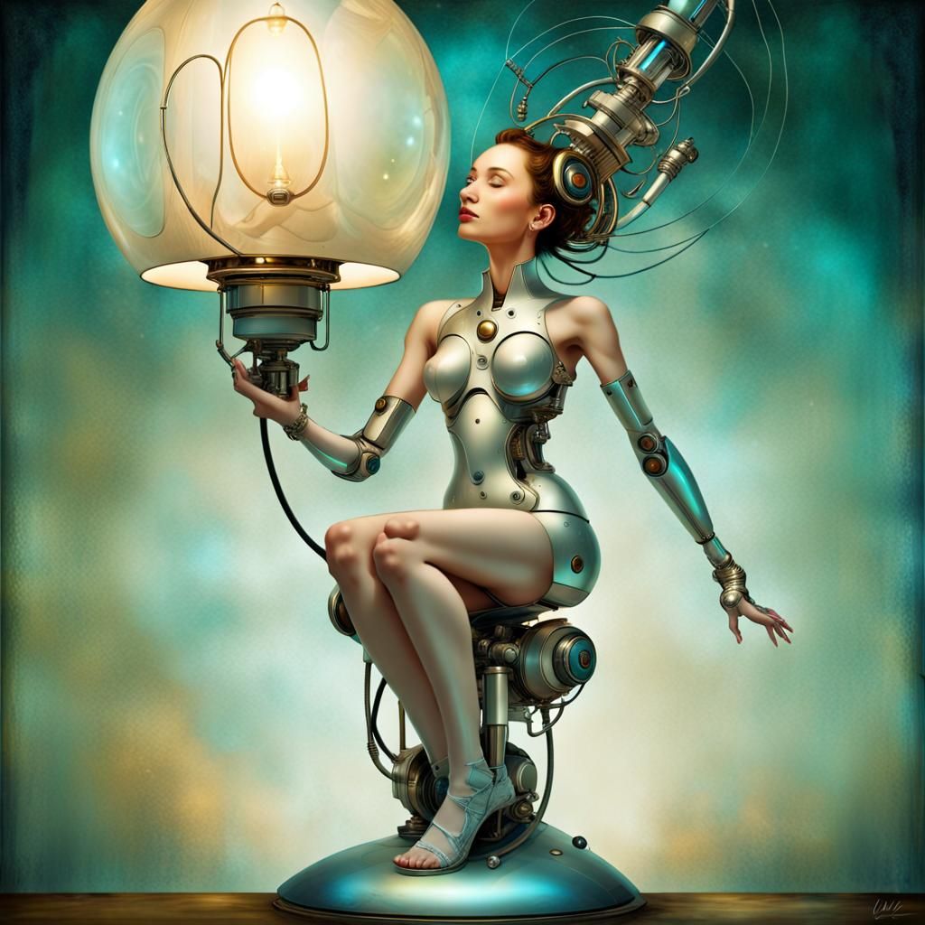 Cyborg Genie Emerges Victorious: Futuristic Cel-Shaded Art