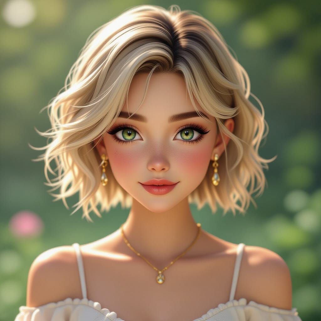 Blonde Girl with Pixie Cut in 3D Anime Art