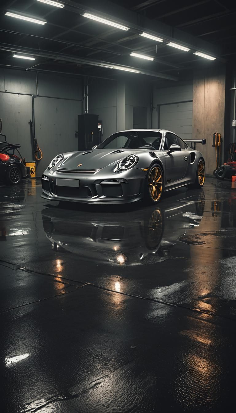 Porsche GT3 RS in Dark Garage: Cinematic Still