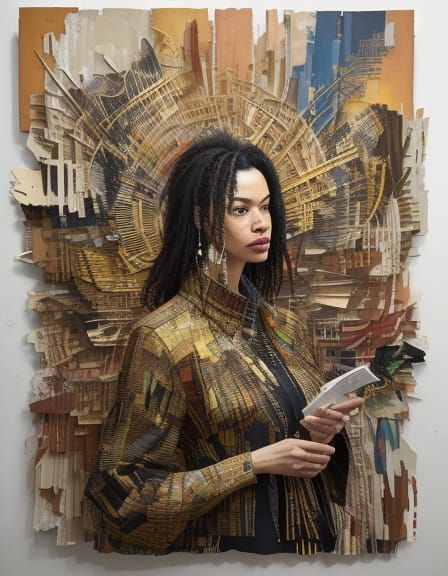 Elegant Lady in Vibrant, Layered Environment