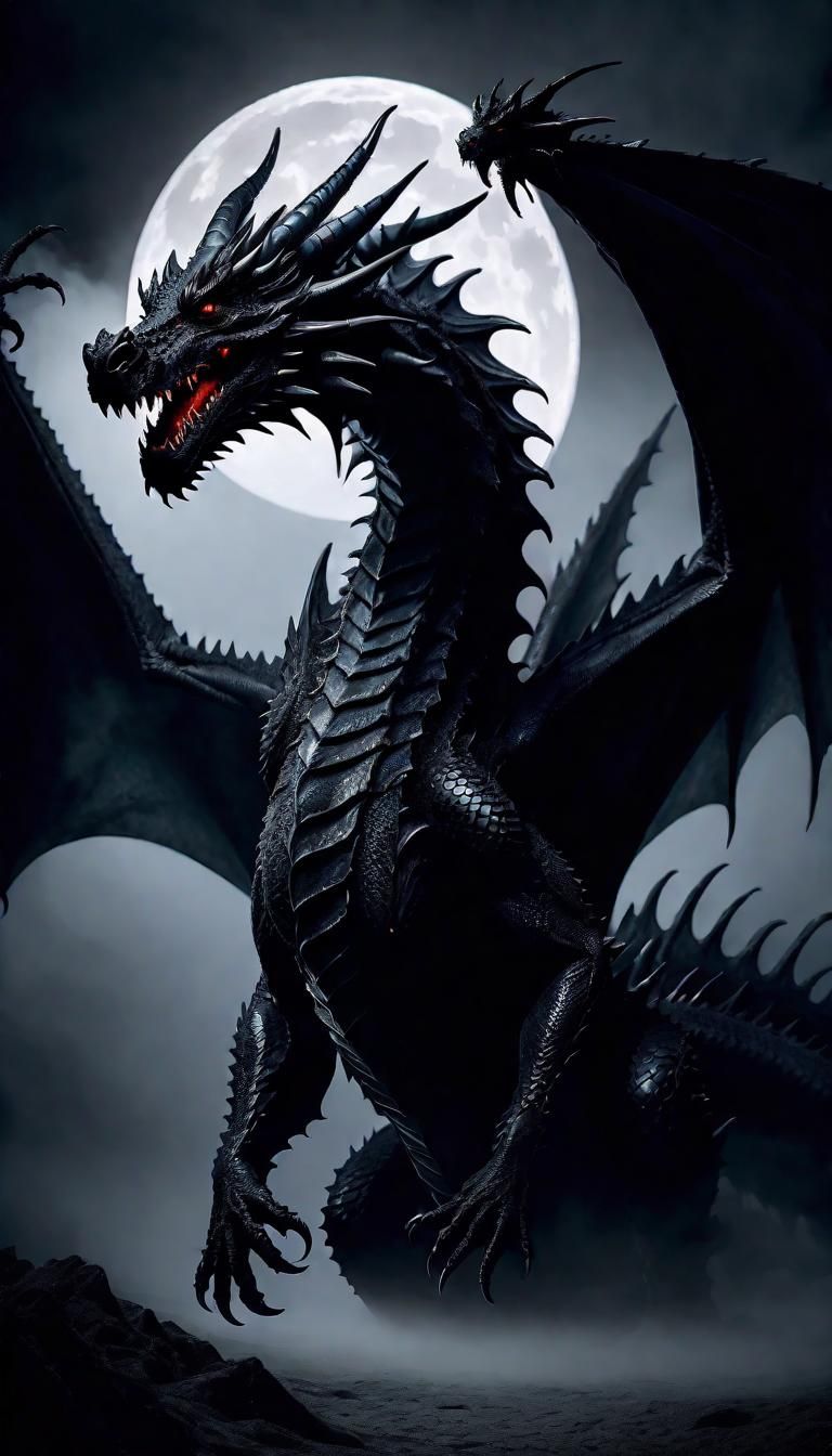 Creepy Black Dragon in Shadowy Void