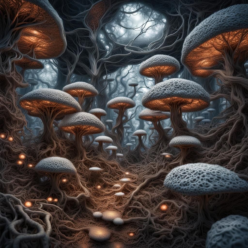 Cosmic Mycelial Network: Hyperrealistic Fantasy Landscape
