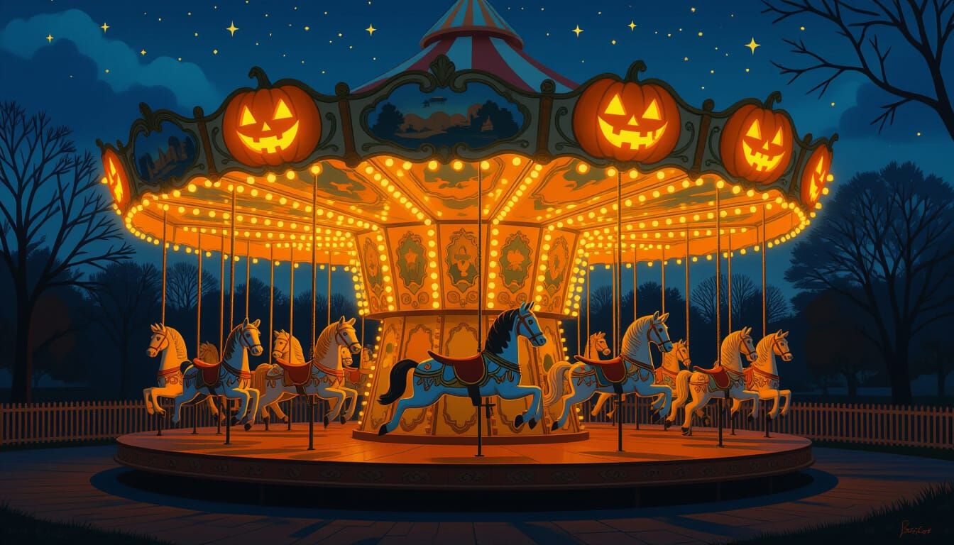 Enchanting Pumpkin Carousel at Twilight