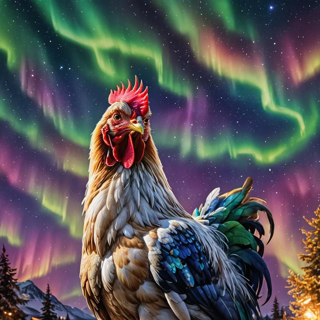 Chicken with Northern Lights: Fantasy Concept Art