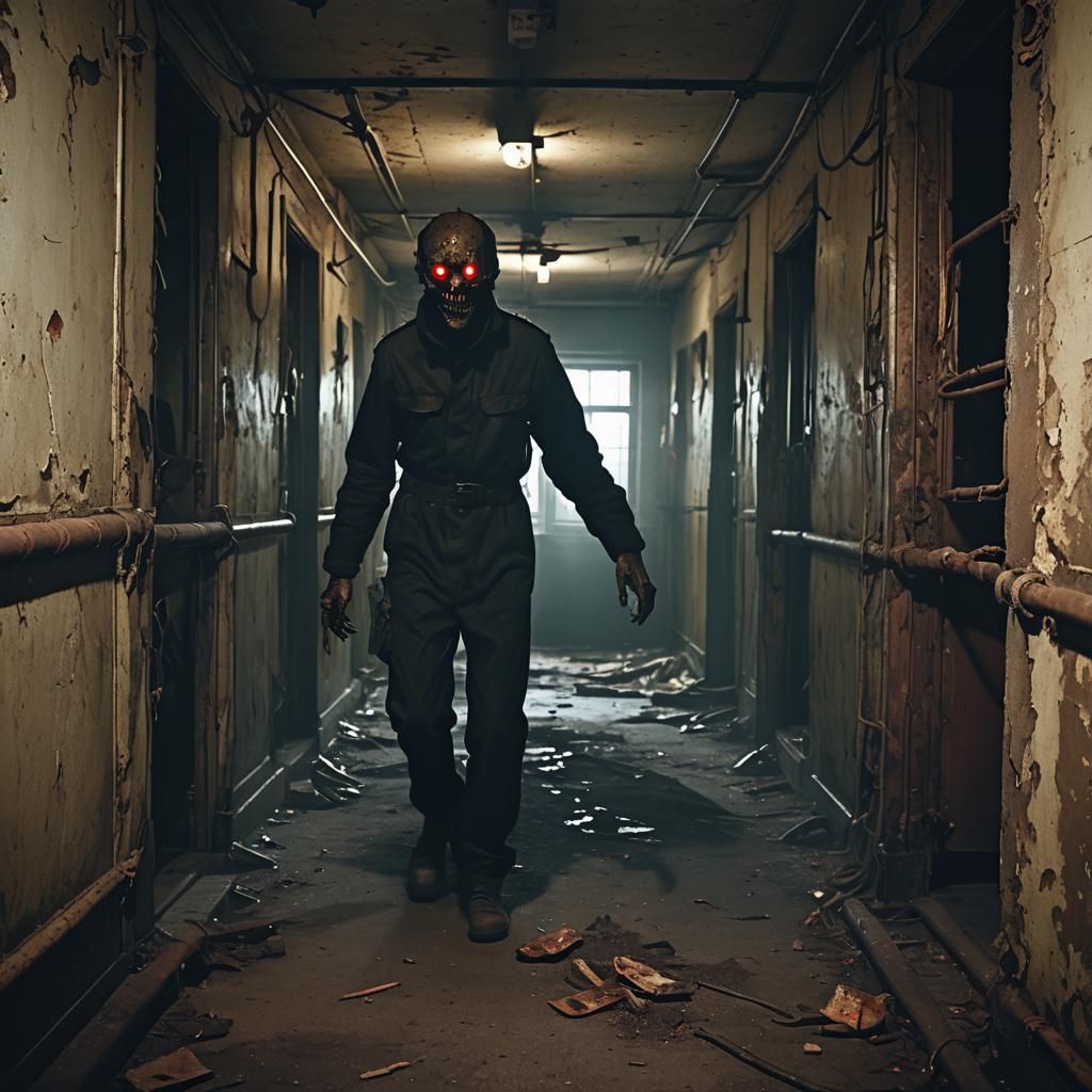 Fleeing Grotesque Figure in Abandoned Soviet Building