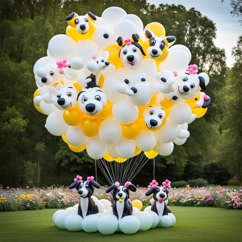 Majestic Border Collie Balloon Amidst Sheep